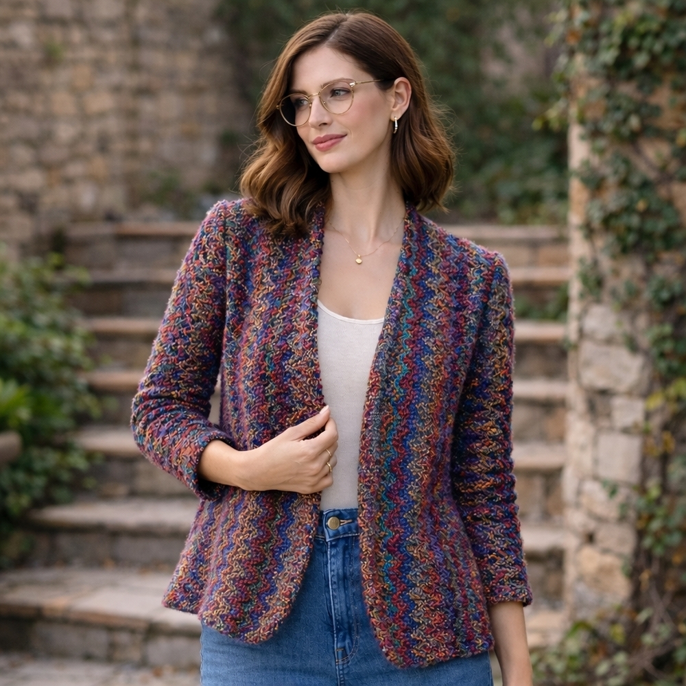 Vintage I.B. Diffusion Wool Blend Textured Knit Jacket | Jewel Tone Bouclé | M